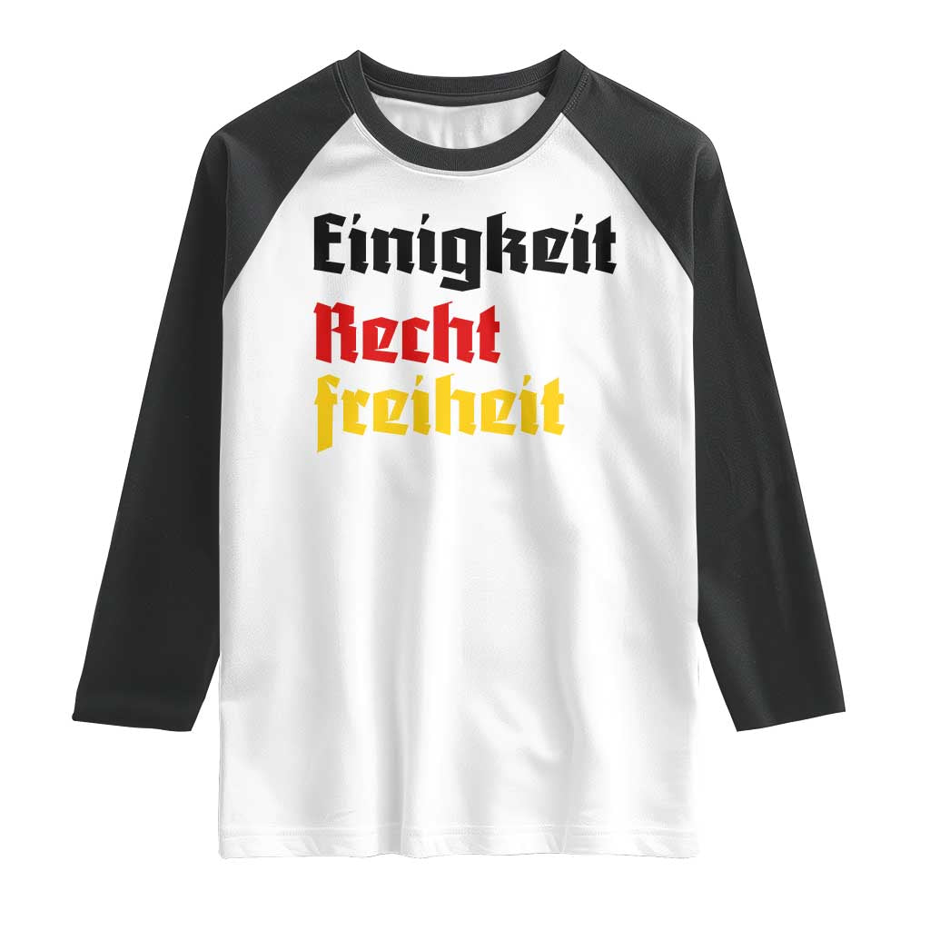 German Heritage Raglan Shirt Einigkeit Recht Freiheit Germany Flag TS11 White Black Print Your Wear