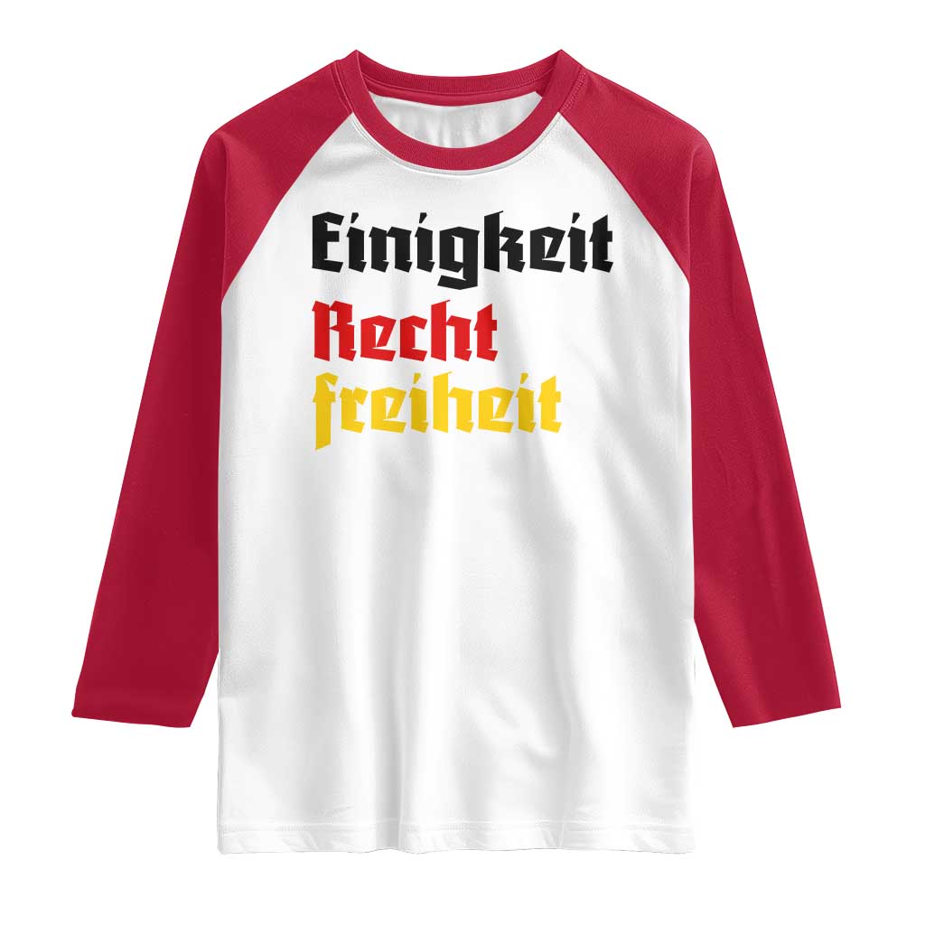 German Heritage Raglan Shirt Einigkeit Recht Freiheit Germany Flag TS11 White Red Print Your Wear