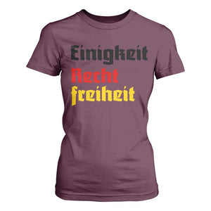 German Heritage T Shirt For Women Einigkeit Recht Freiheit Germany Flag TS11 Maroon Print Your Wear
