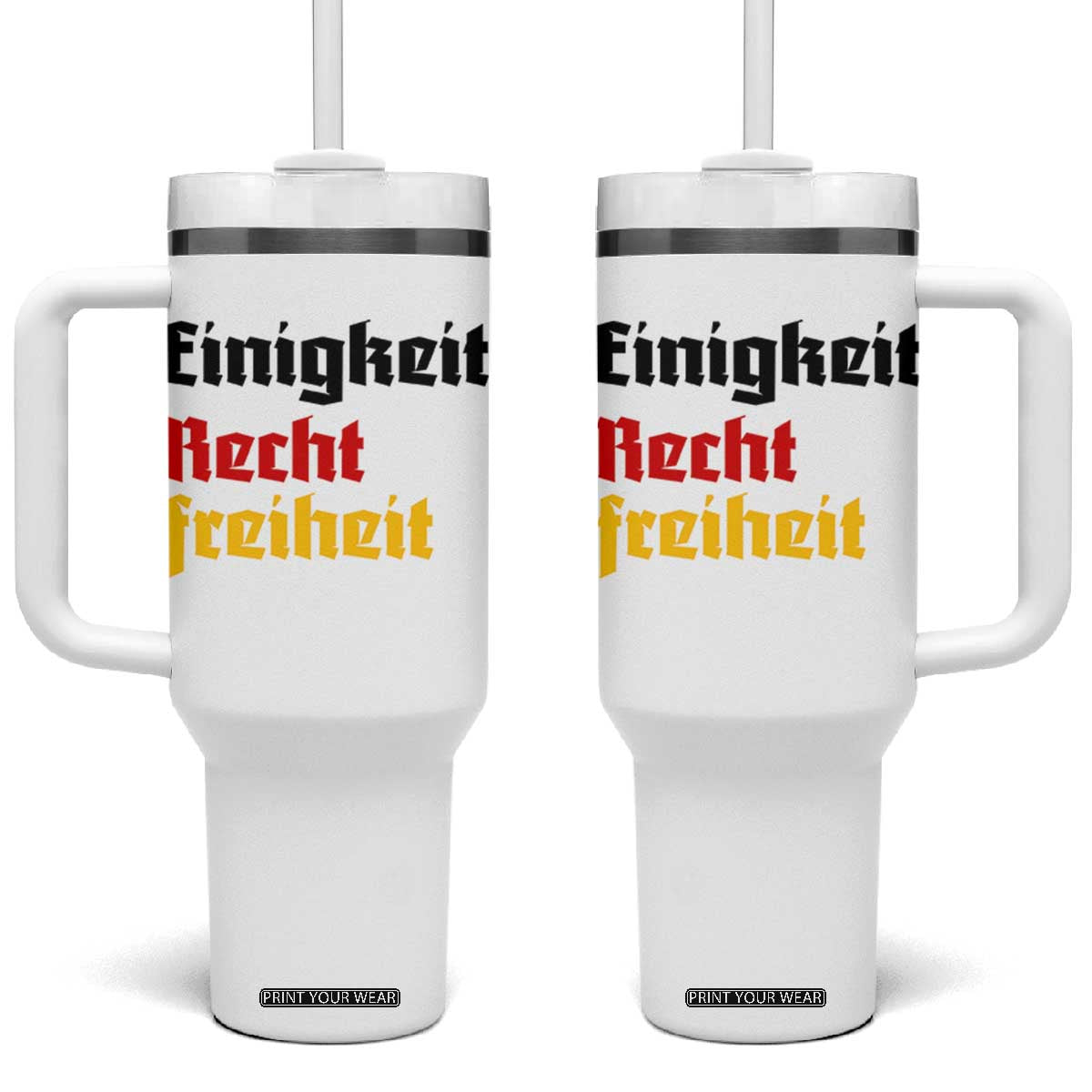 German Heritage Tumbler With Handle Einigkeit Recht Freiheit Germany Flag TS11 One Size: 40 oz White Print Your Wear