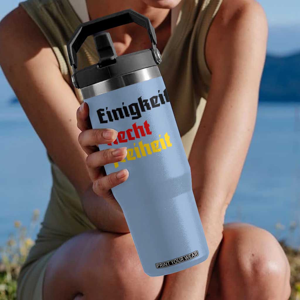 German Heritage Flip Straw Tumbler Einigkeit Recht Freiheit Germany Flag TS11 One Size: 30 oz Light Blue Print Your Wear