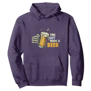 Funny This Guy Needs A Beer Hoodie Beer Drinking Skeleton Hand TS11 Purple Print Your Wear