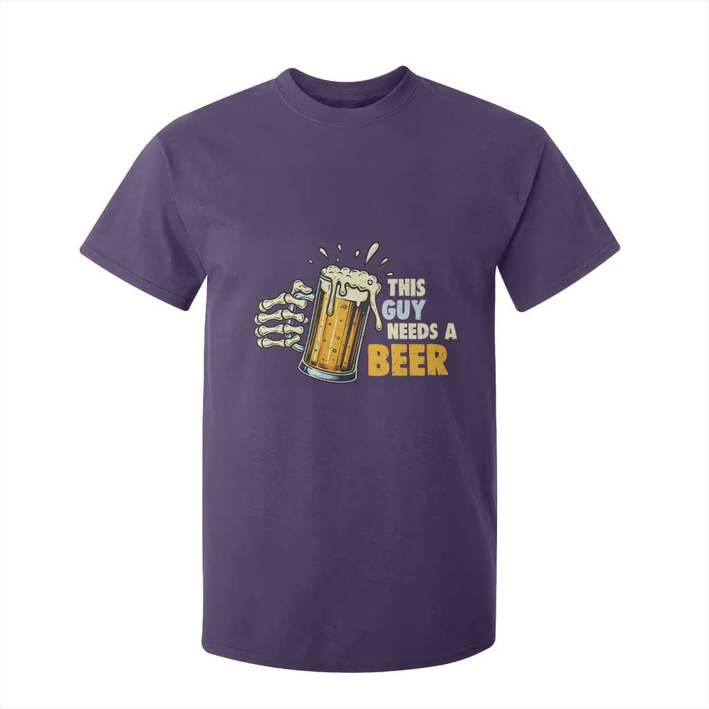 Funny This Guy Needs A Beer T Shirt For Kid Beer Drinking Skeleton Hand TS11 Purple Print Your Wear