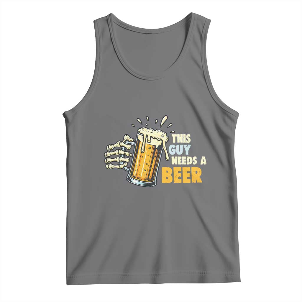 Funny This Guy Needs A Beer Tank Top Beer Drinking Skeleton Hand TS11 Black Heather Print Your Wear