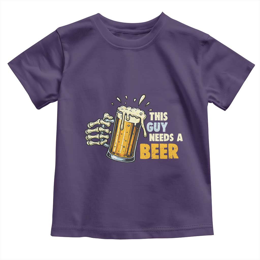 Funny This Guy Needs A Beer Toddler T Shirt Beer Drinking Skeleton Hand TS11 Purple Print Your Wear