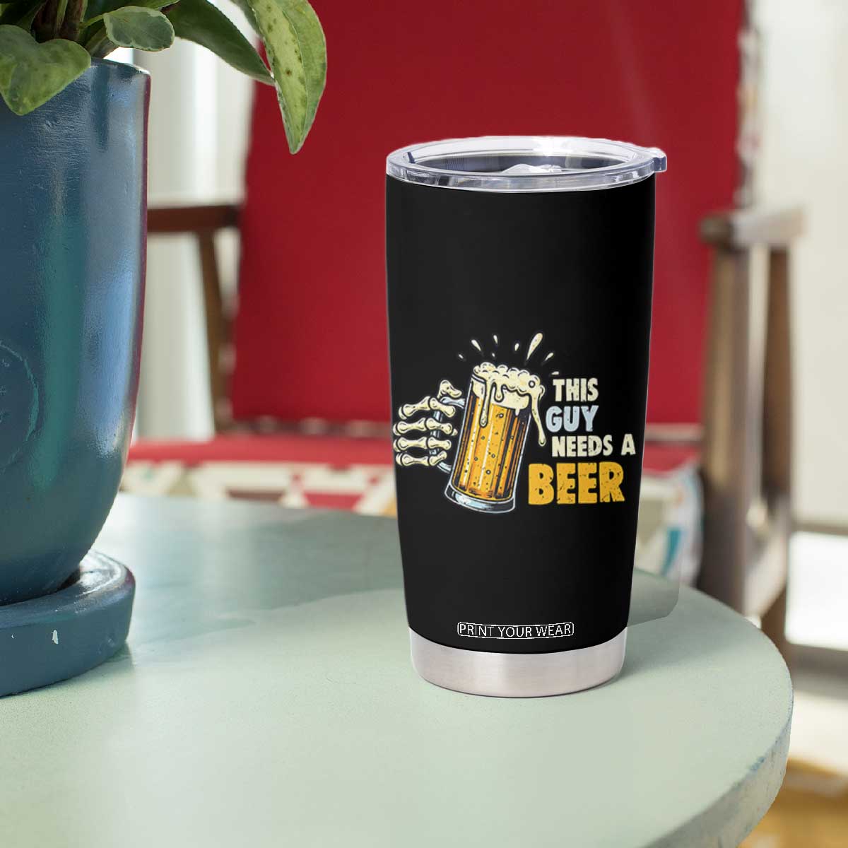 Funny This Guy Needs A Beer Tumbler Cup Beer Drinking Skeleton Hand TS11 Print Your Wear