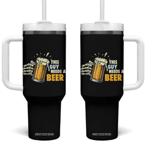 Funny This Guy Needs A Beer Tumbler With Handle Beer Drinking Skeleton Hand TS11 One Size: 40 oz Black Print Your Wear