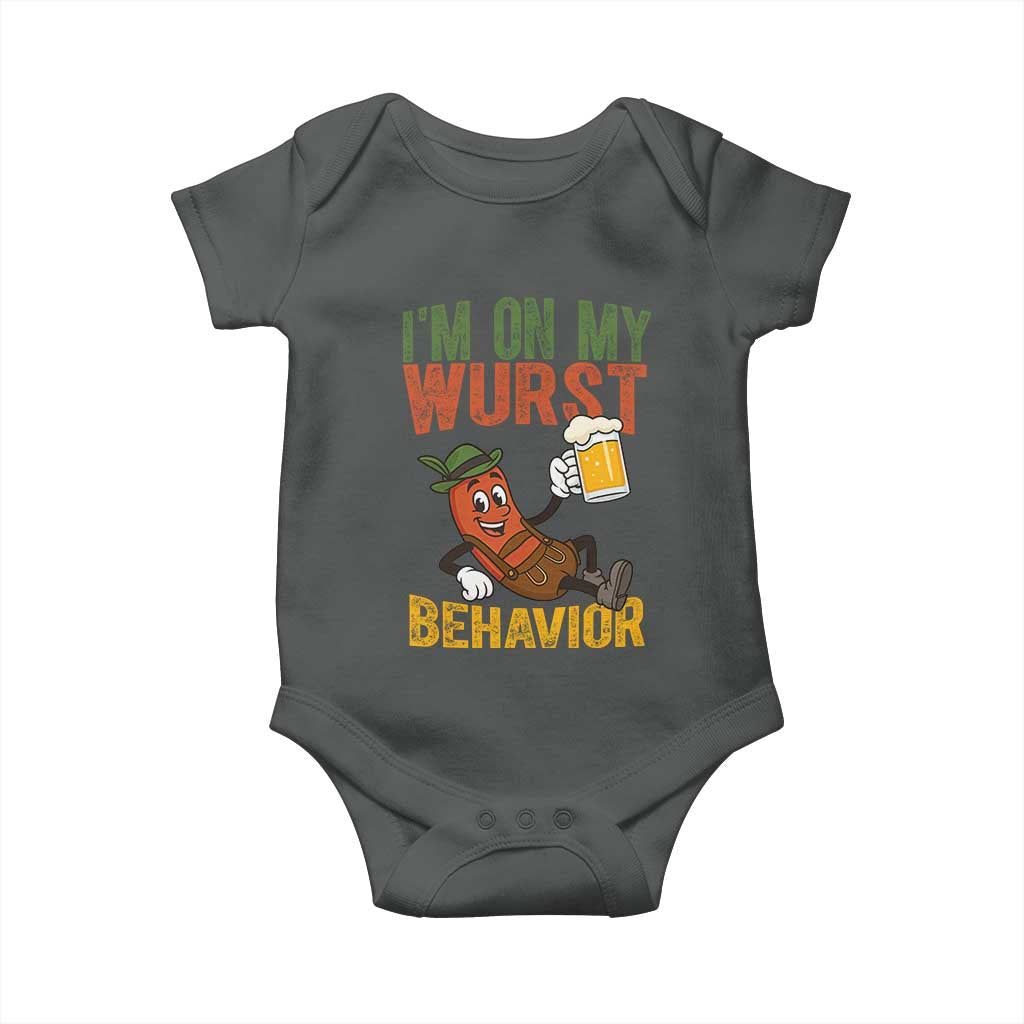 Funny I Am On My Wurst Behavior Baby Onesie German Oktoberfest Sausage TS11 Dark Heather Print Your Wear