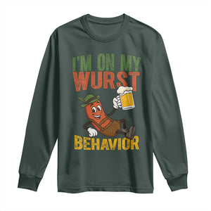 Funny I Am On My Wurst Behavior Long Sleeve Shirt German Oktoberfest Sausage TS11 Dark Forest Green Print Your Wear
