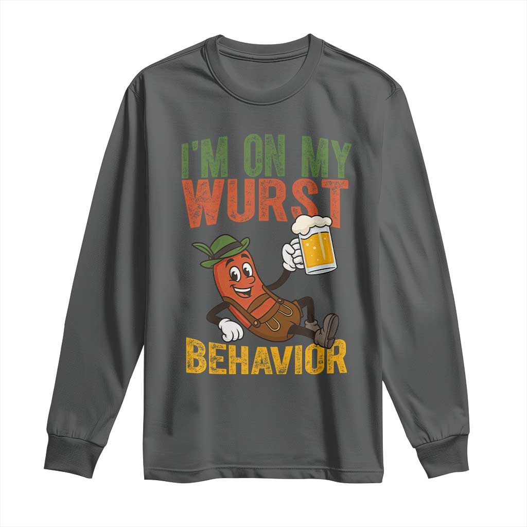 Funny I Am On My Wurst Behavior Long Sleeve Shirt German Oktoberfest Sausage TS11 Dark Heather Print Your Wear