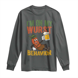 Funny I Am On My Wurst Behavior Long Sleeve Shirt German Oktoberfest Sausage TS11 Dark Heather Print Your Wear