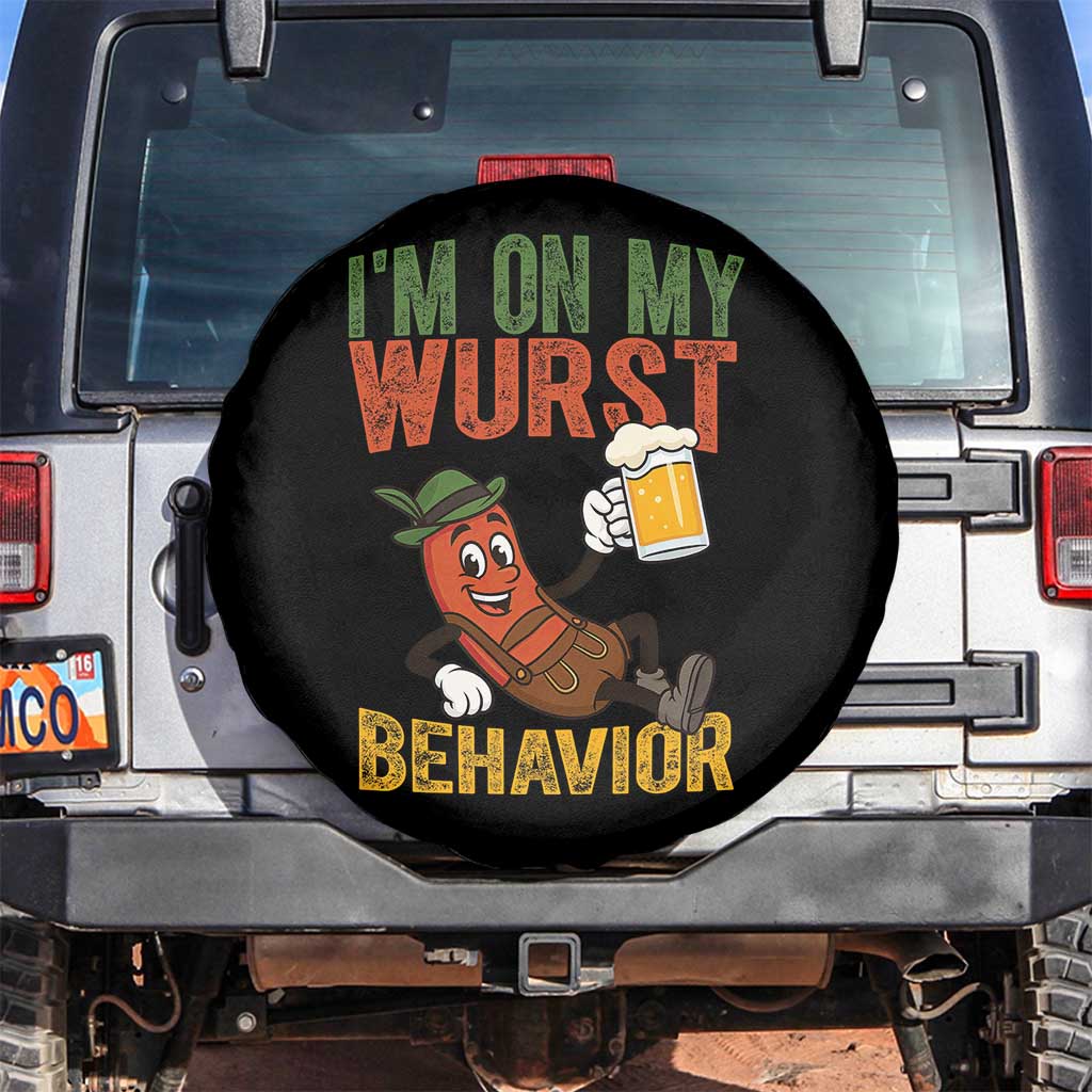 Funny I Am On My Wurst Behavior Spare Tire Cover German Oktoberfest Sausage TS11 No hole Black Print Your Wear