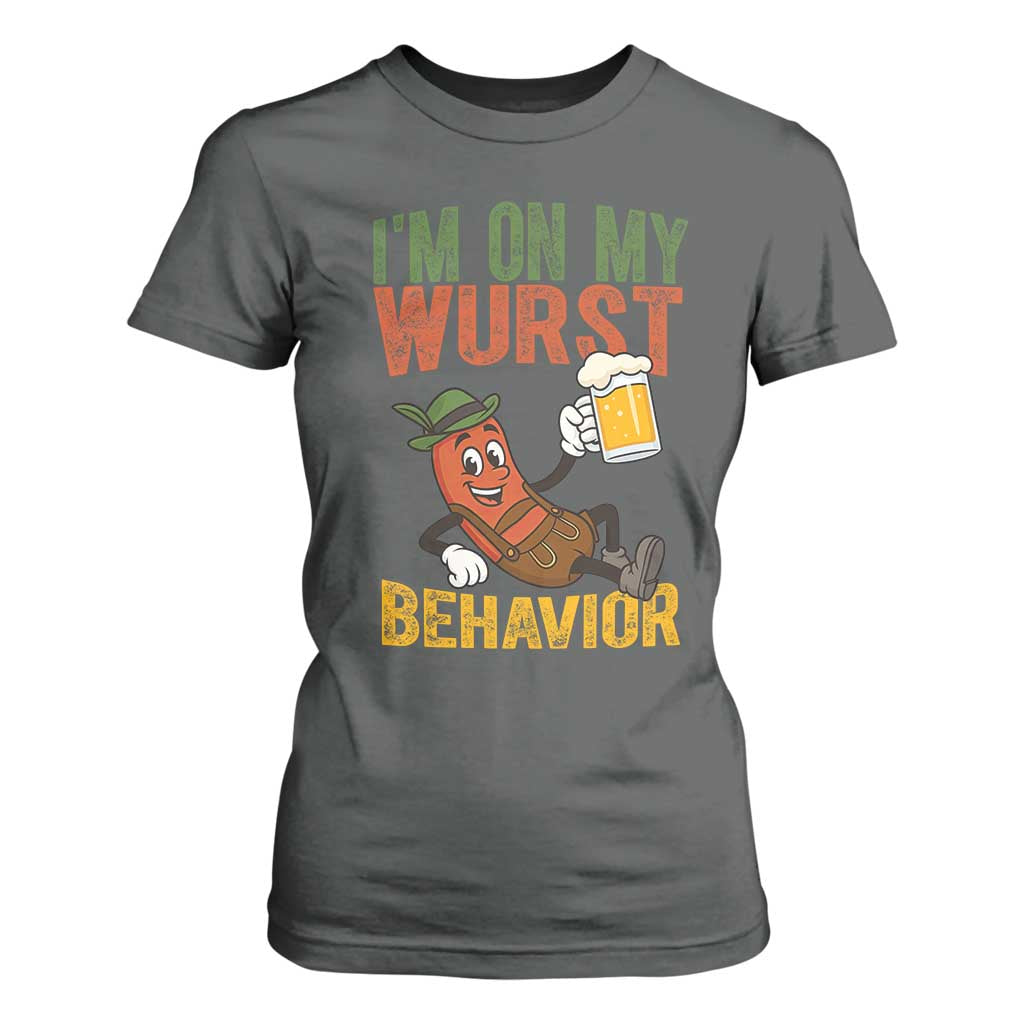 Funny I Am On My Wurst Behavior T Shirt For Women German Oktoberfest Sausage TS11 Dark Heather Print Your Wear