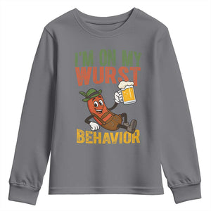 Funny I Am On My Wurst Behavior Youth Sweatshirt German Oktoberfest Sausage TS11 Charcoal Print Your Wear