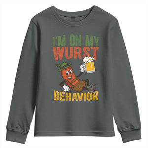 Funny I Am On My Wurst Behavior Youth Sweatshirt German Oktoberfest Sausage TS11 Dark Heather Print Your Wear