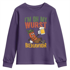 Funny I Am On My Wurst Behavior Youth Sweatshirt German Oktoberfest Sausage TS11 Purple Print Your Wear