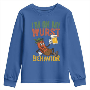 Funny I Am On My Wurst Behavior Youth Sweatshirt German Oktoberfest Sausage TS11 Royal Blue Print Your Wear