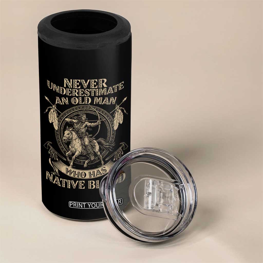 Never Underestimate An Old Man Who Has Native Blood 4 in 1 Can Cooler Tumbler Native American Warrior TS11 Print Your Wear