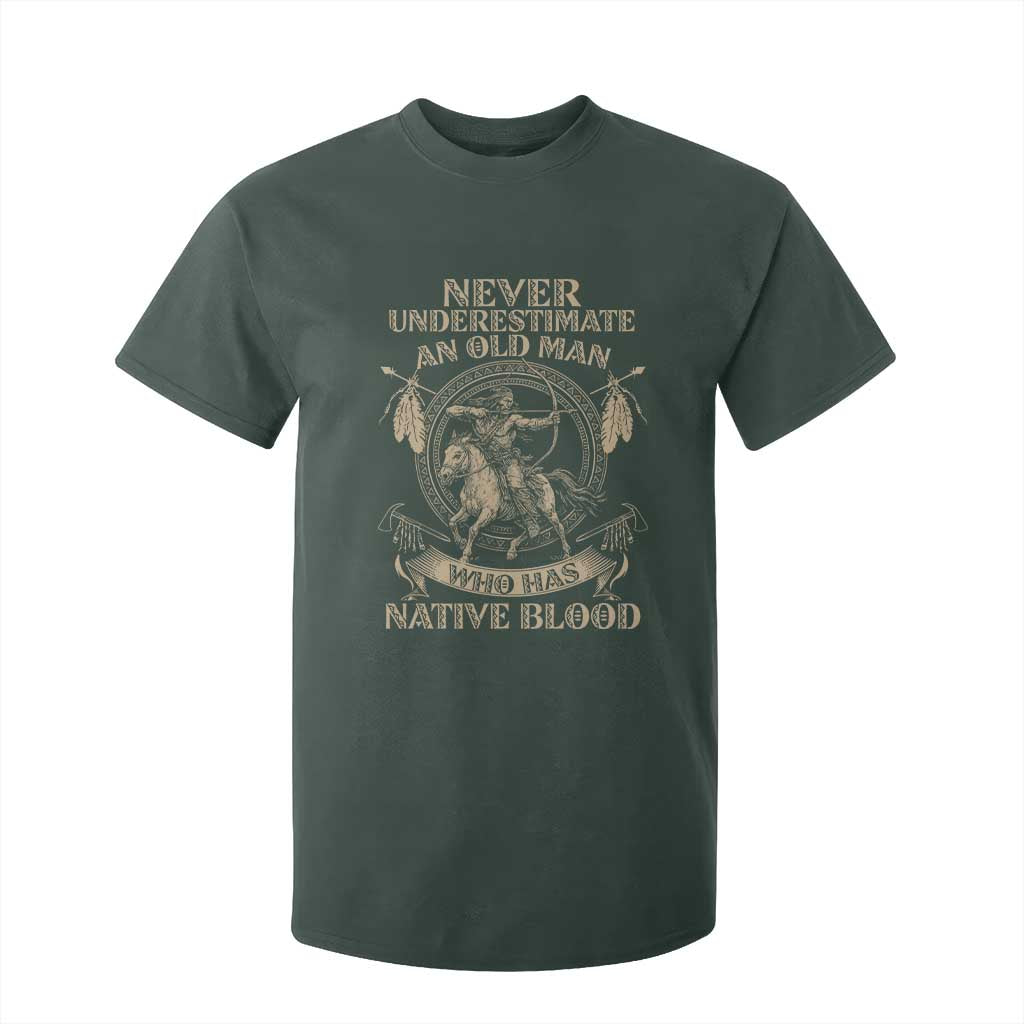 Never Underestimate An Old Man Who Has Native Blood T Shirt For Kid Native American Warrior TS11 Dark Forest Green Print Your Wear