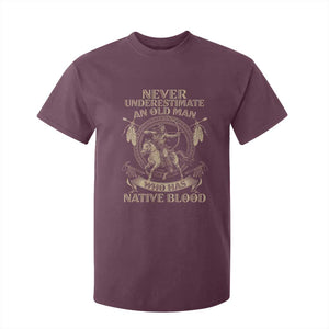 Never Underestimate An Old Man Who Has Native Blood T Shirt For Kid Native American Warrior TS11 Maroon Print Your Wear