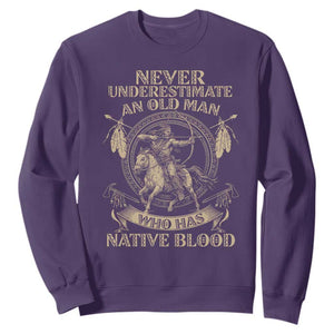 Never Underestimate An Old Man Who Has Native Blood Sweatshirt Native American Warrior TS11 Purple Print Your Wear