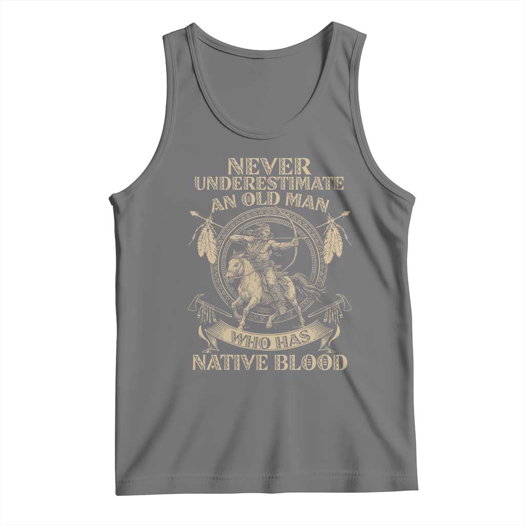 Never Underestimate An Old Man Who Has Native Blood Tank Top Native American Warrior TS11 Black Heather Print Your Wear