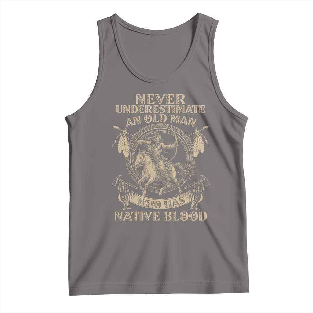 Never Underestimate An Old Man Who Has Native Blood Tank Top Native American Warrior TS11 Deep Heather Print Your Wear