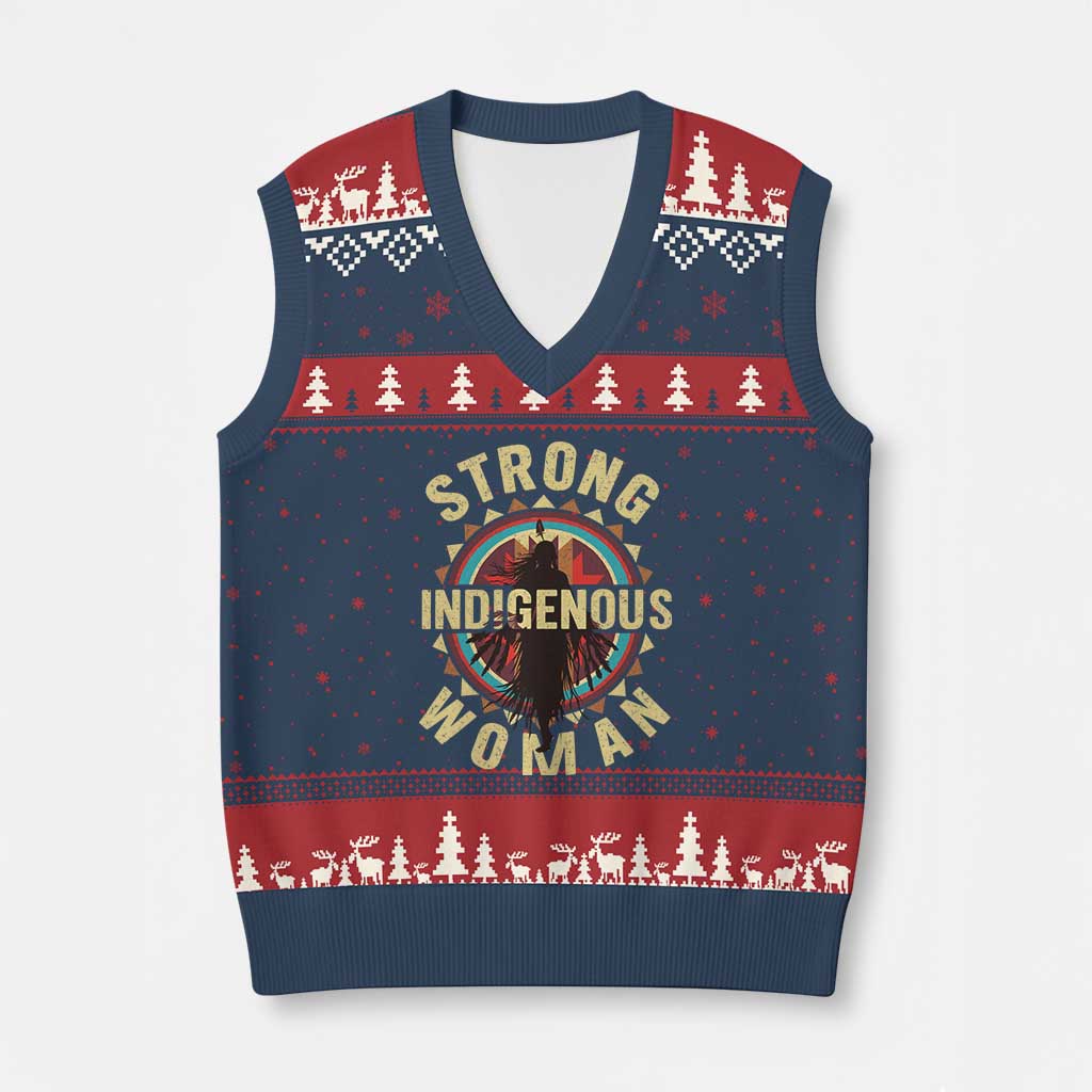 Strong Indigenous Woman Empowerment V-Neck Knit Sweater Vest Native American TS11 Navy Red Print Your Wear