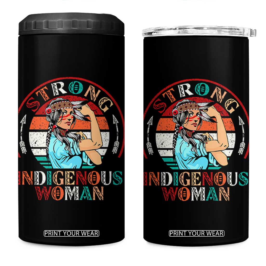 Strong Indigenous Woman MMIW Awareness 4 in 1 Can Cooler Tumbler Native American TS11 One Size: 16 oz Black Print Your Wear