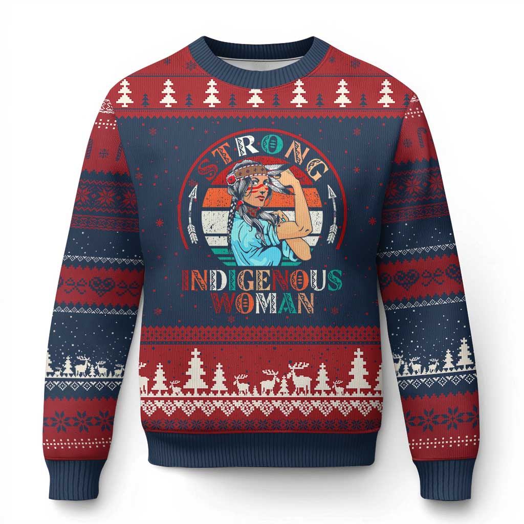 Strong Indigenous Woman MMIW Awareness Ugly Christmas Sweater Native American TS11 Navy Red Print Your Wear