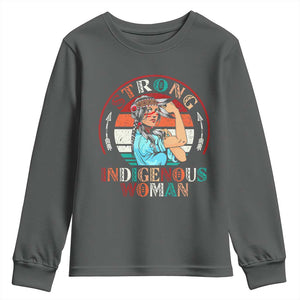 Strong Indigenous Woman MMIW Awareness Youth Sweatshirt Native American TS11 Dark Heather Print Your Wear