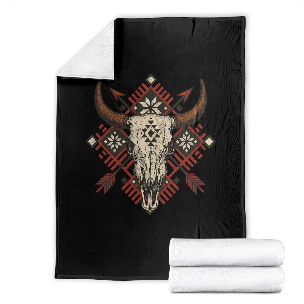 Native American Longhorn Bull Skull Tribal Arrows Throw Blanket TS11 Black Print Your Wear