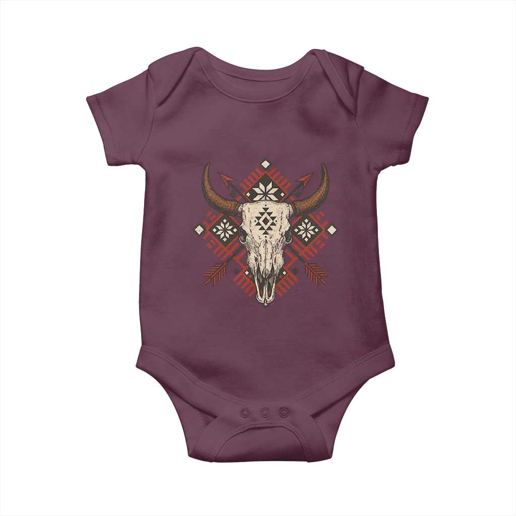 Native American Longhorn Bull Skull Tribal Arrows Baby Onesie TS11 Maroon Print Your Wear