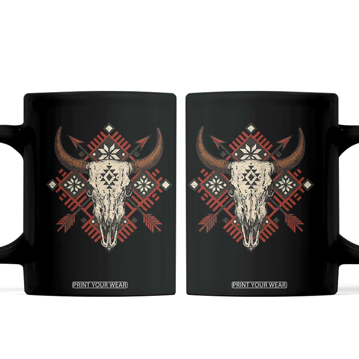 Native American Longhorn Bull Skull Tribal Arrows Coffee Mug TS11 Black Print Your Wear