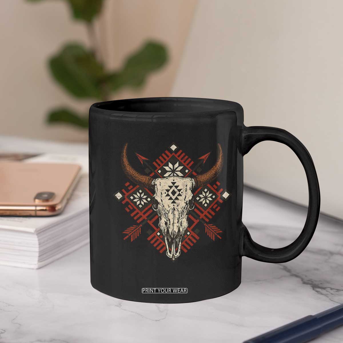 Native American Longhorn Bull Skull Tribal Arrows Coffee Mug TS11 Print Your Wear