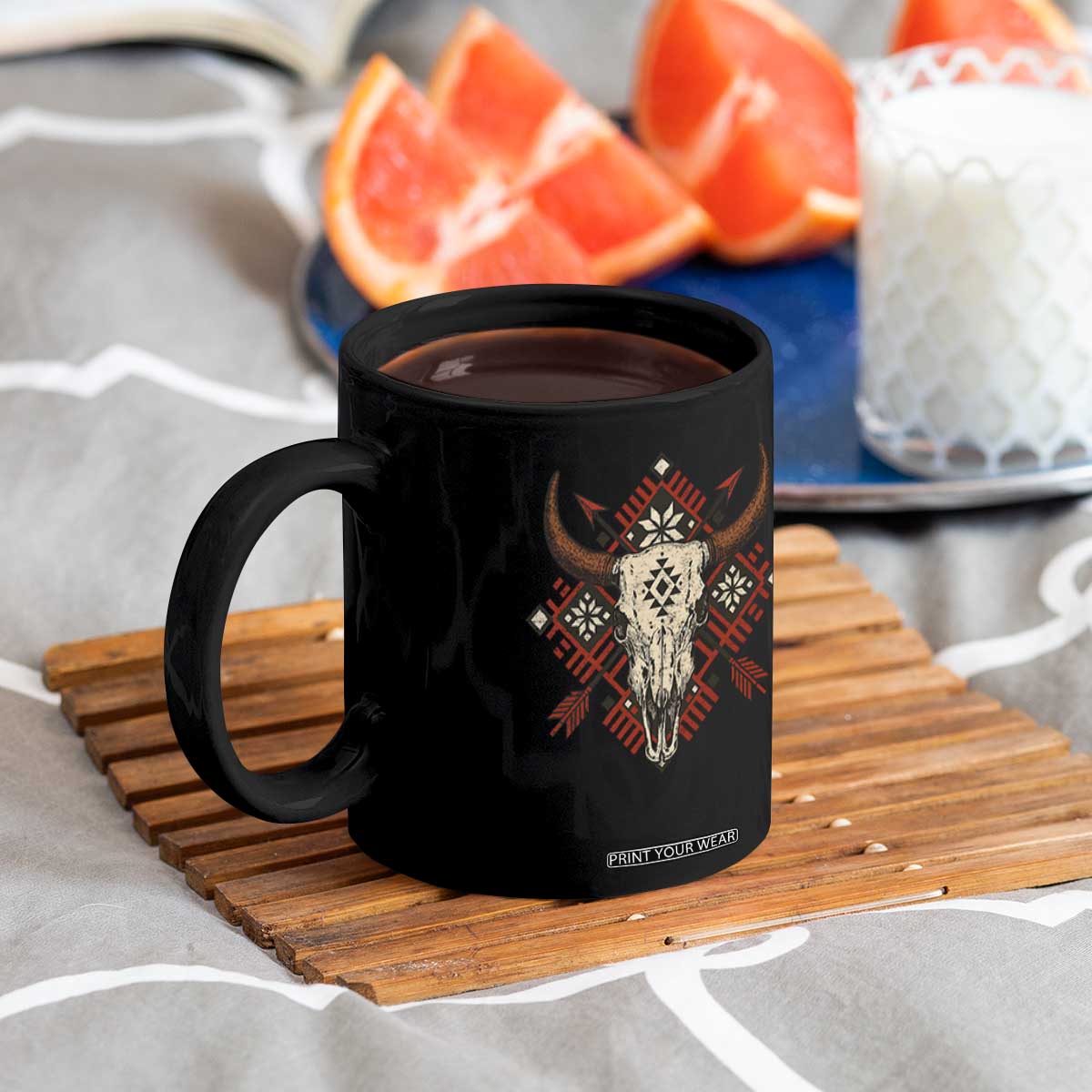Native American Longhorn Bull Skull Tribal Arrows Coffee Mug TS11 Print Your Wear