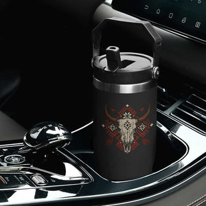 Native American Longhorn Bull Skull Tribal Arrows Flip Straw Tumbler TS11 Print Your Wear