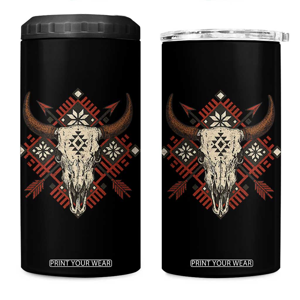 Native American Longhorn Bull Skull Tribal Arrows 4 in 1 Can Cooler Tumbler TS11 One Size: 16 oz Black Print Your Wear
