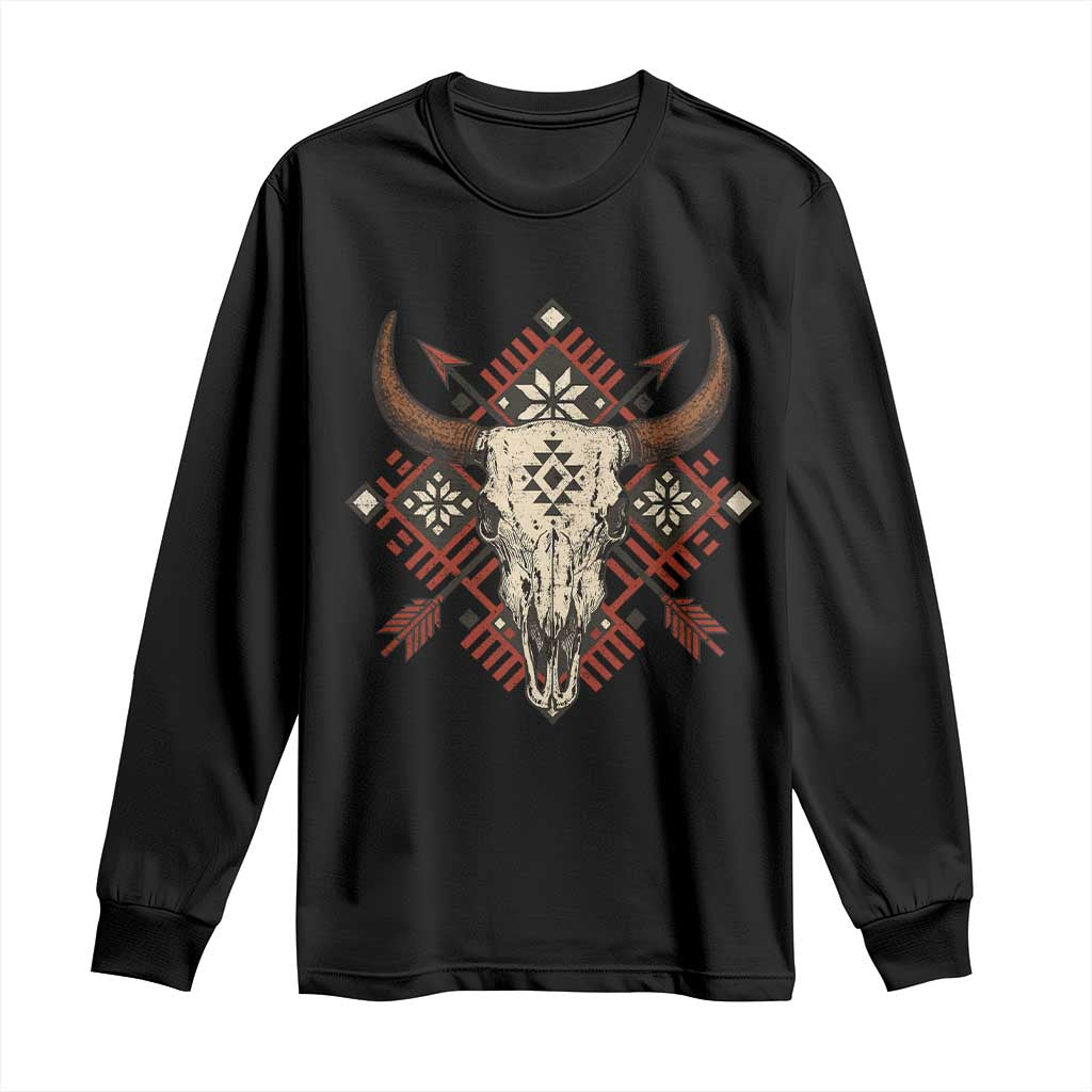 Native American Longhorn Bull Skull Tribal Arrows Long Sleeve Shirt TS11 Black Print Your Wear