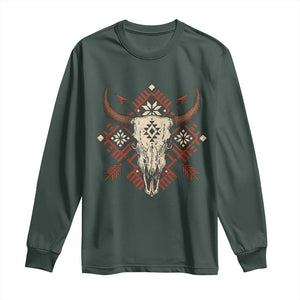 Native American Longhorn Bull Skull Tribal Arrows Long Sleeve Shirt TS11 Dark Forest Green Print Your Wear