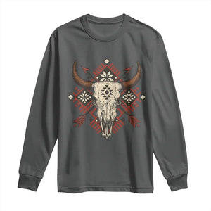 Native American Longhorn Bull Skull Tribal Arrows Long Sleeve Shirt TS11 Dark Heather Print Your Wear