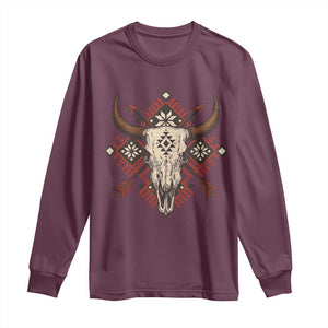 Native American Longhorn Bull Skull Tribal Arrows Long Sleeve Shirt TS11 Maroon Print Your Wear