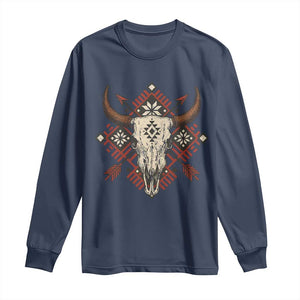 Native American Longhorn Bull Skull Tribal Arrows Long Sleeve Shirt TS11 Navy Print Your Wear