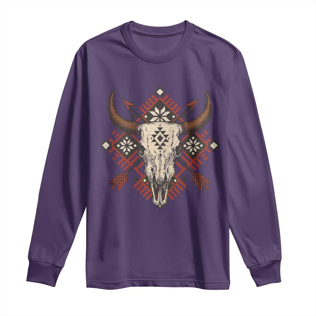 Native American Longhorn Bull Skull Tribal Arrows Long Sleeve Shirt TS11 Purple Print Your Wear