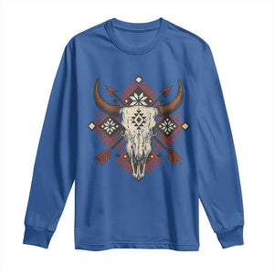 Native American Longhorn Bull Skull Tribal Arrows Long Sleeve Shirt TS11 Royal Blue Print Your Wear