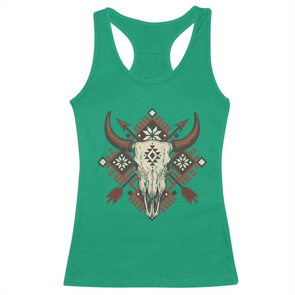 Native American Longhorn Bull Skull Tribal Arrows Racerback Tank Top TS11 Irish Green Print Your Wear