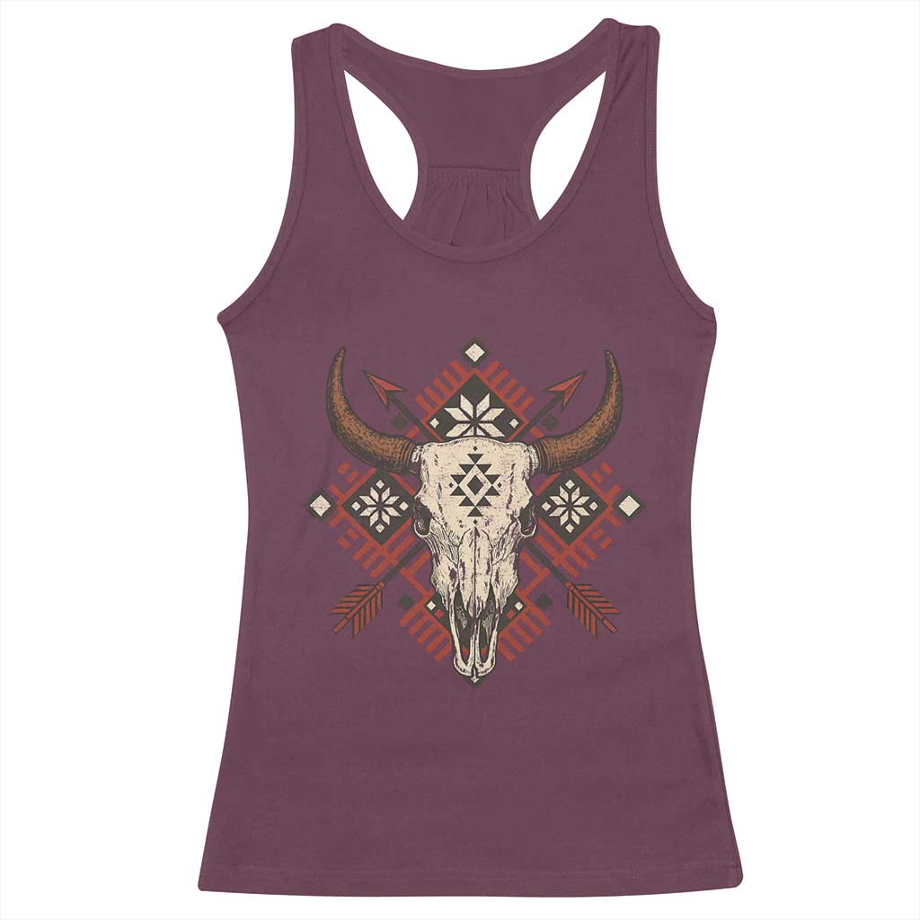 Native American Longhorn Bull Skull Tribal Arrows Racerback Tank Top TS11 Maroon Print Your Wear