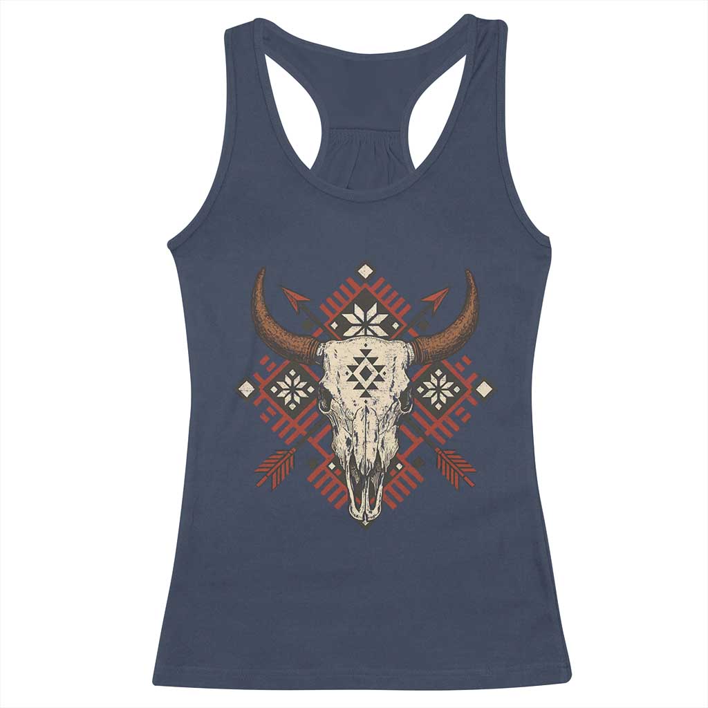Native American Longhorn Bull Skull Tribal Arrows Racerback Tank Top TS11 Navy Print Your Wear