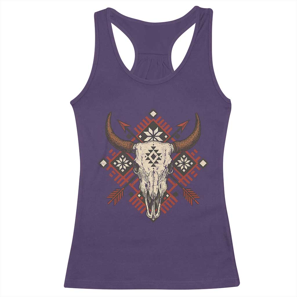 Native American Longhorn Bull Skull Tribal Arrows Racerback Tank Top TS11 Purple Print Your Wear