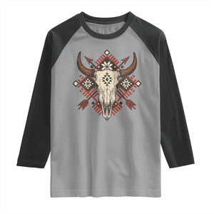 Native American Longhorn Bull Skull Tribal Arrows Raglan Shirt TS11 Sport Gray Black Print Your Wear